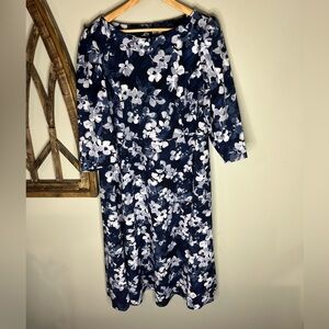 Calvin Klein Blue and white floral Midi Dress